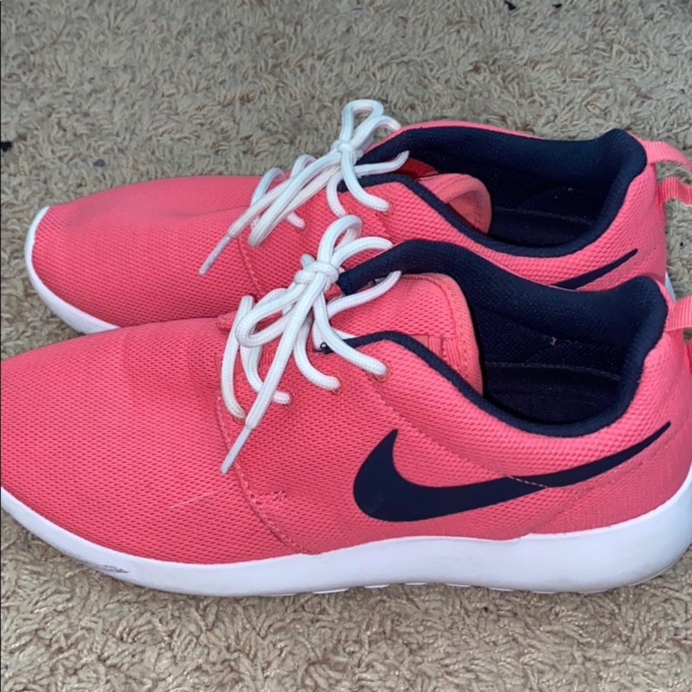 Pink and navy nike roshe gym shoes